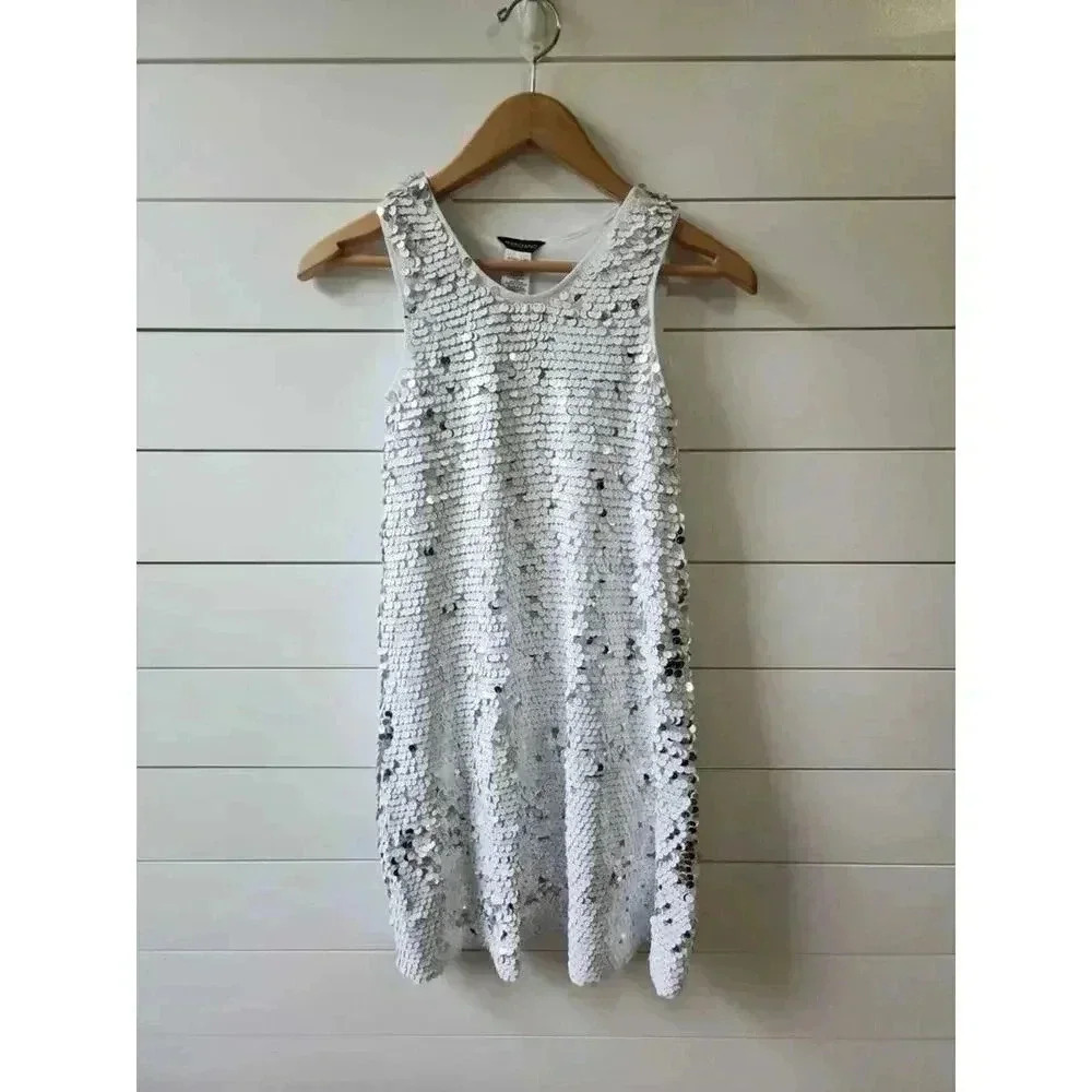 Girls Size M (10/12) Marciano White and Silver Sequin Formal Party Dress
